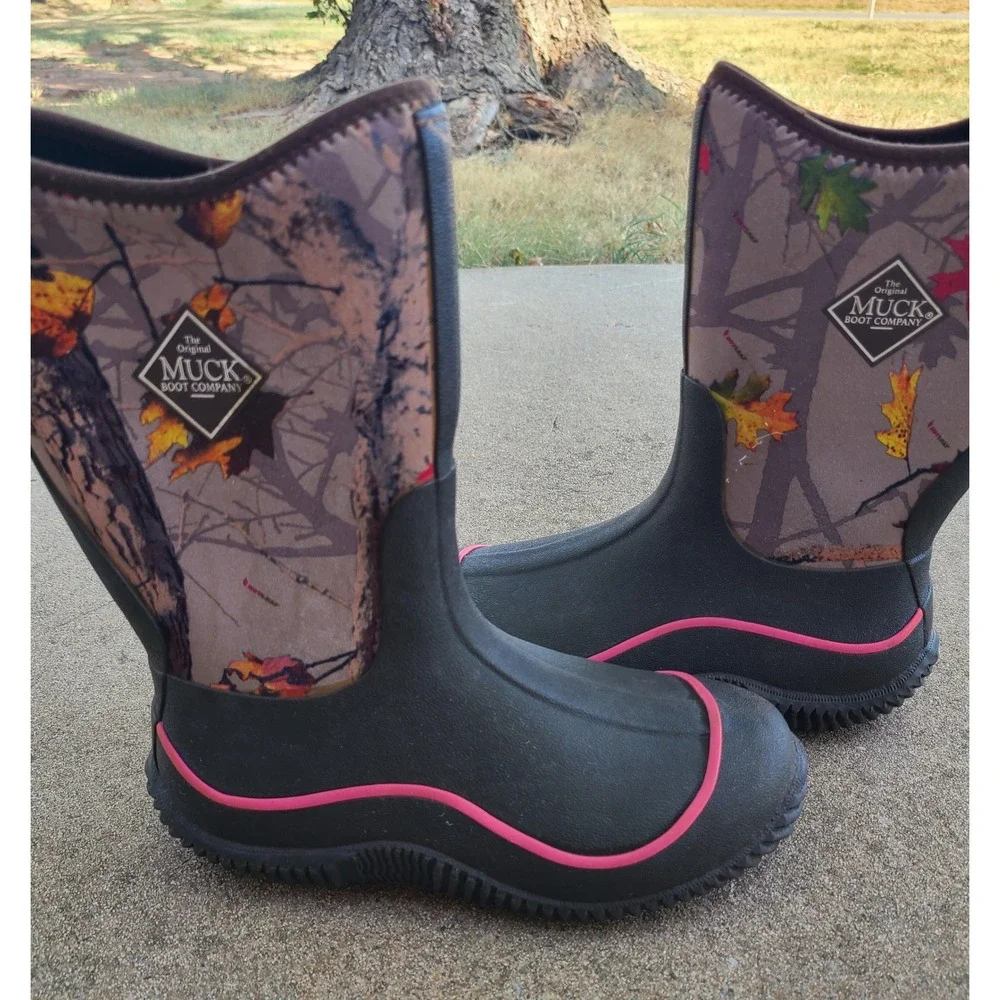 Muck Boot Company Kids Hale Waterproof Boots Hotleaf Camo Pink Size 4 US